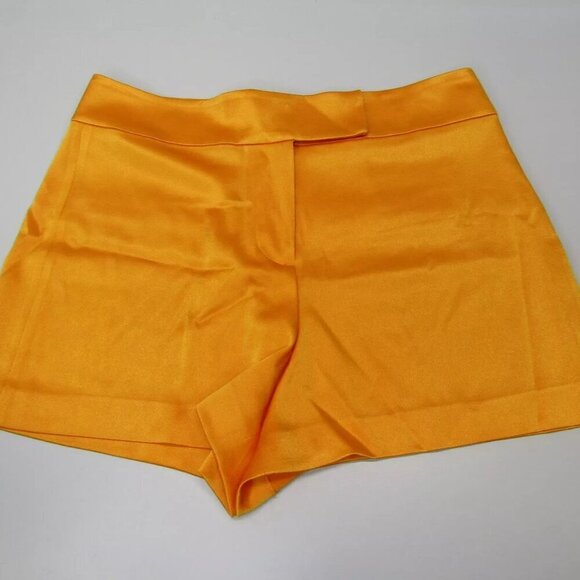 NEW ALICE & OLIVIA Women's Mara Shorts Orange Satin Crossover Waistband Size 14 - Picture 8 of 9